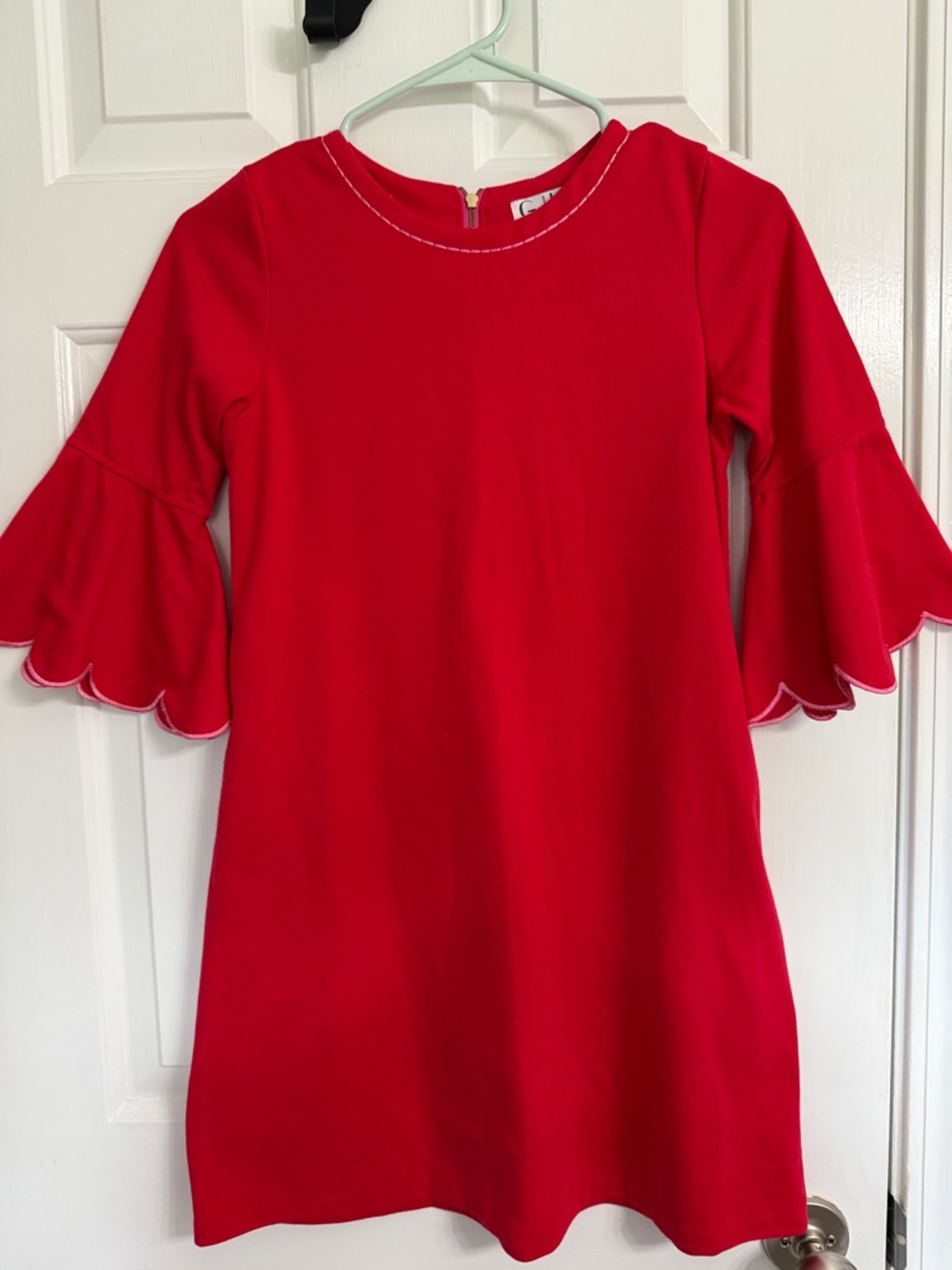 Red Scallop Bell Sleeve Dress